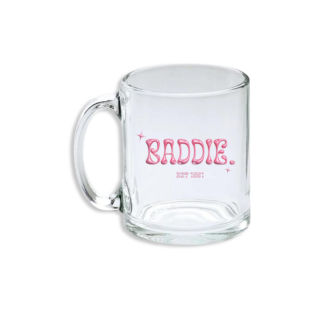 Baddie Clear Iced Coffee Mug & Coaster - Pink