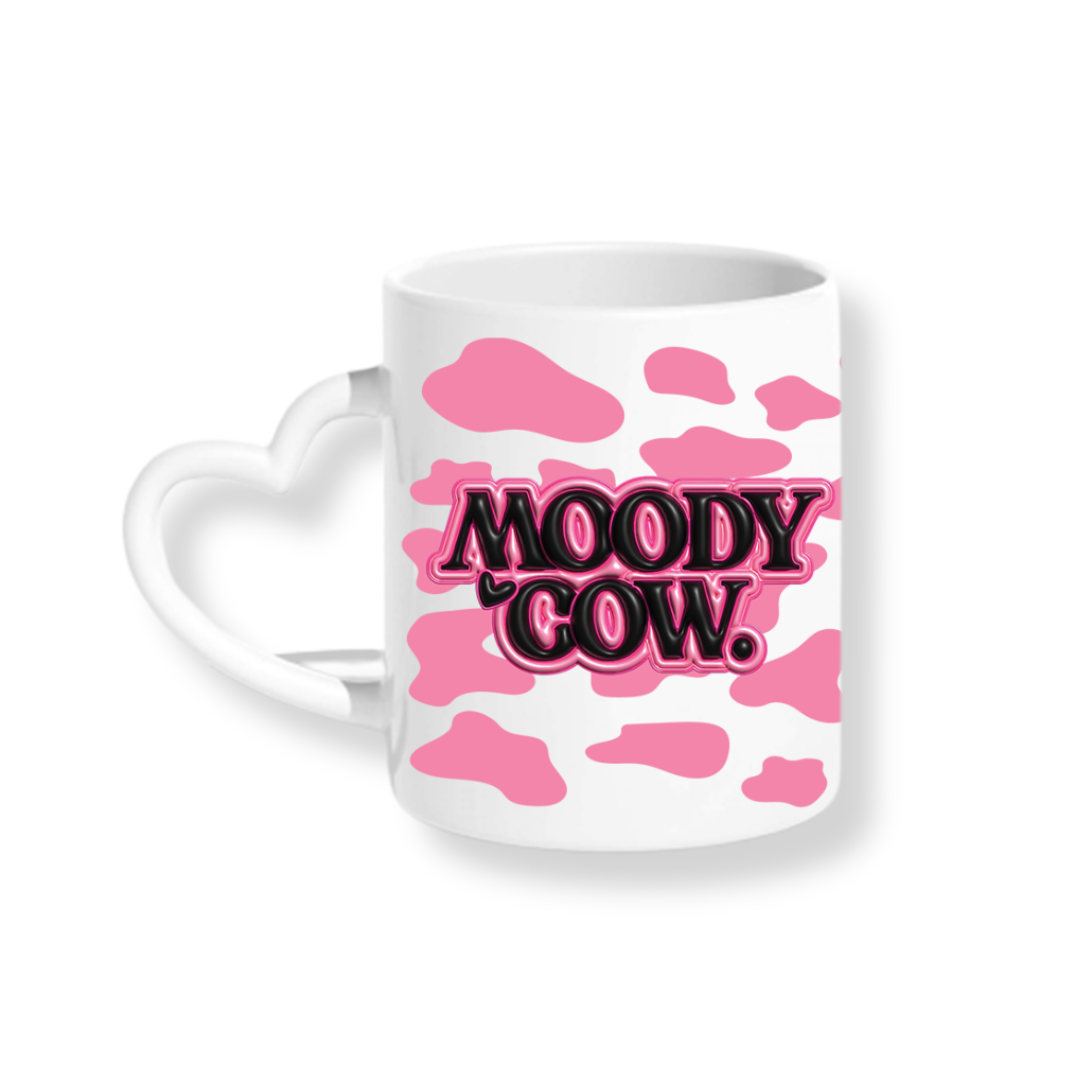 Moody Cow (Pink) - Heart Mug