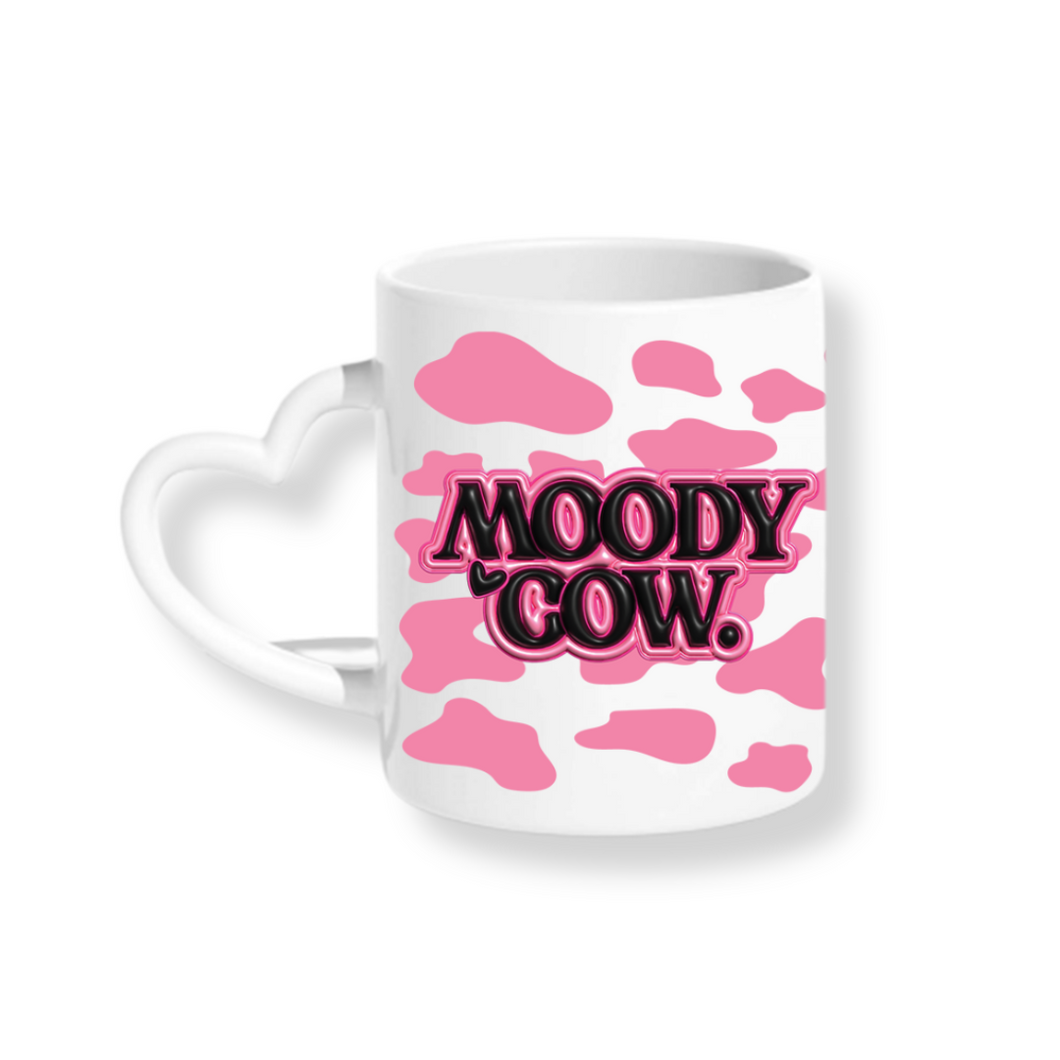 Moody Cow (Pink) - Heart Mug & Matching Coaster