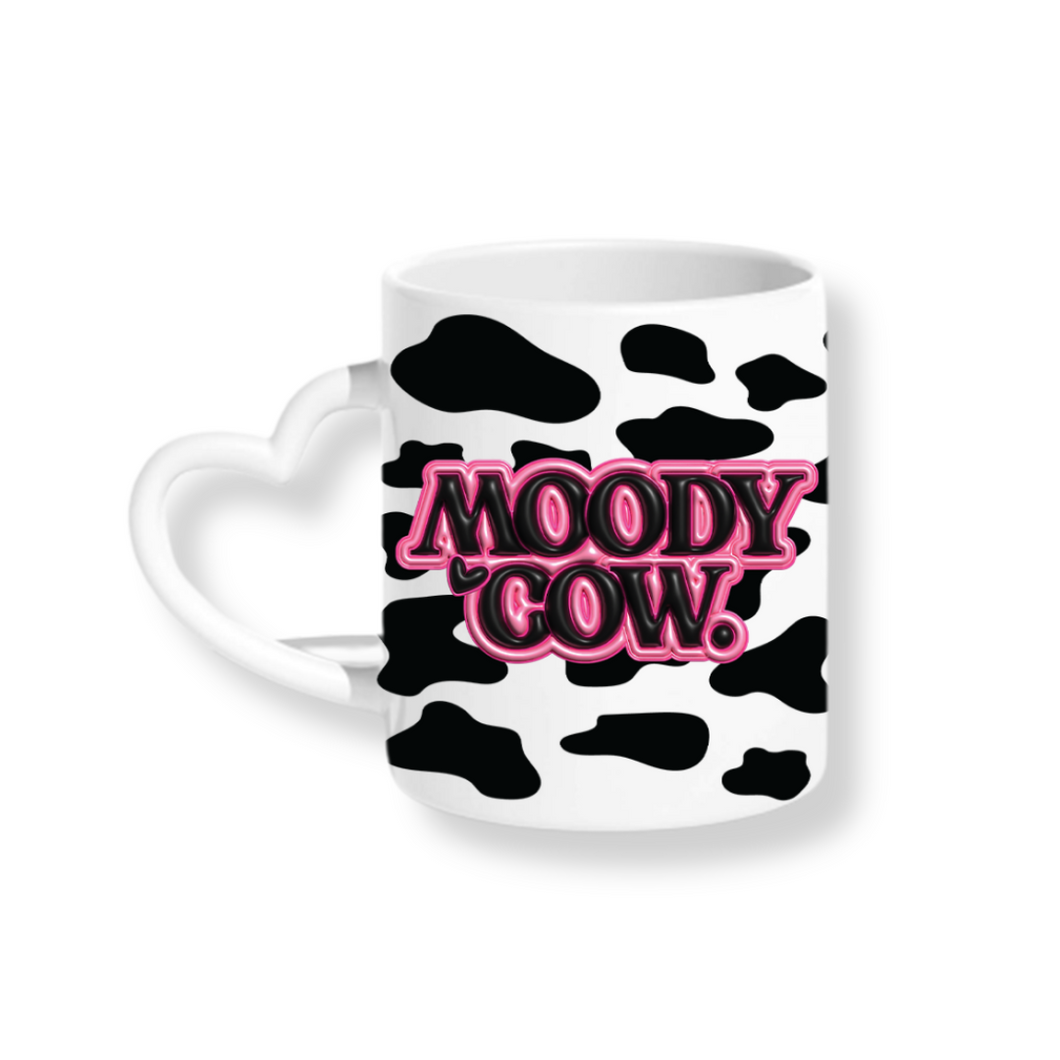 Moody Cow (Black) - Heart Mug  & Matching Coaster